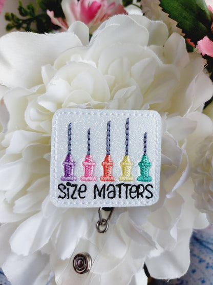 Size Matters Pastel Colors Badge Reel