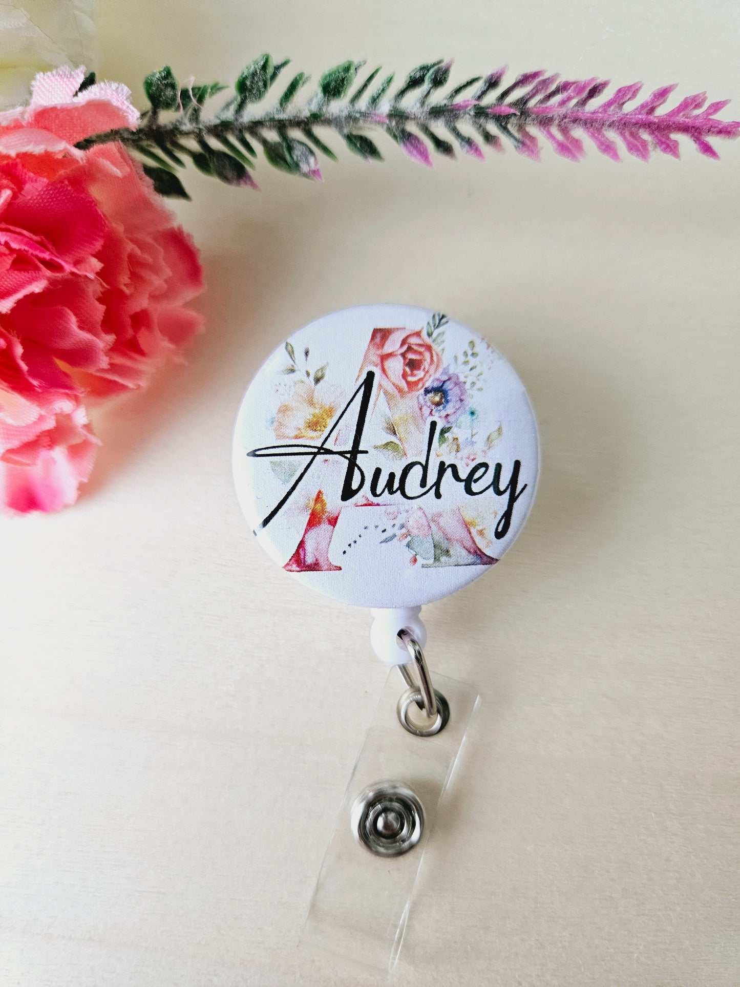 Personalized Floral Badge Reel