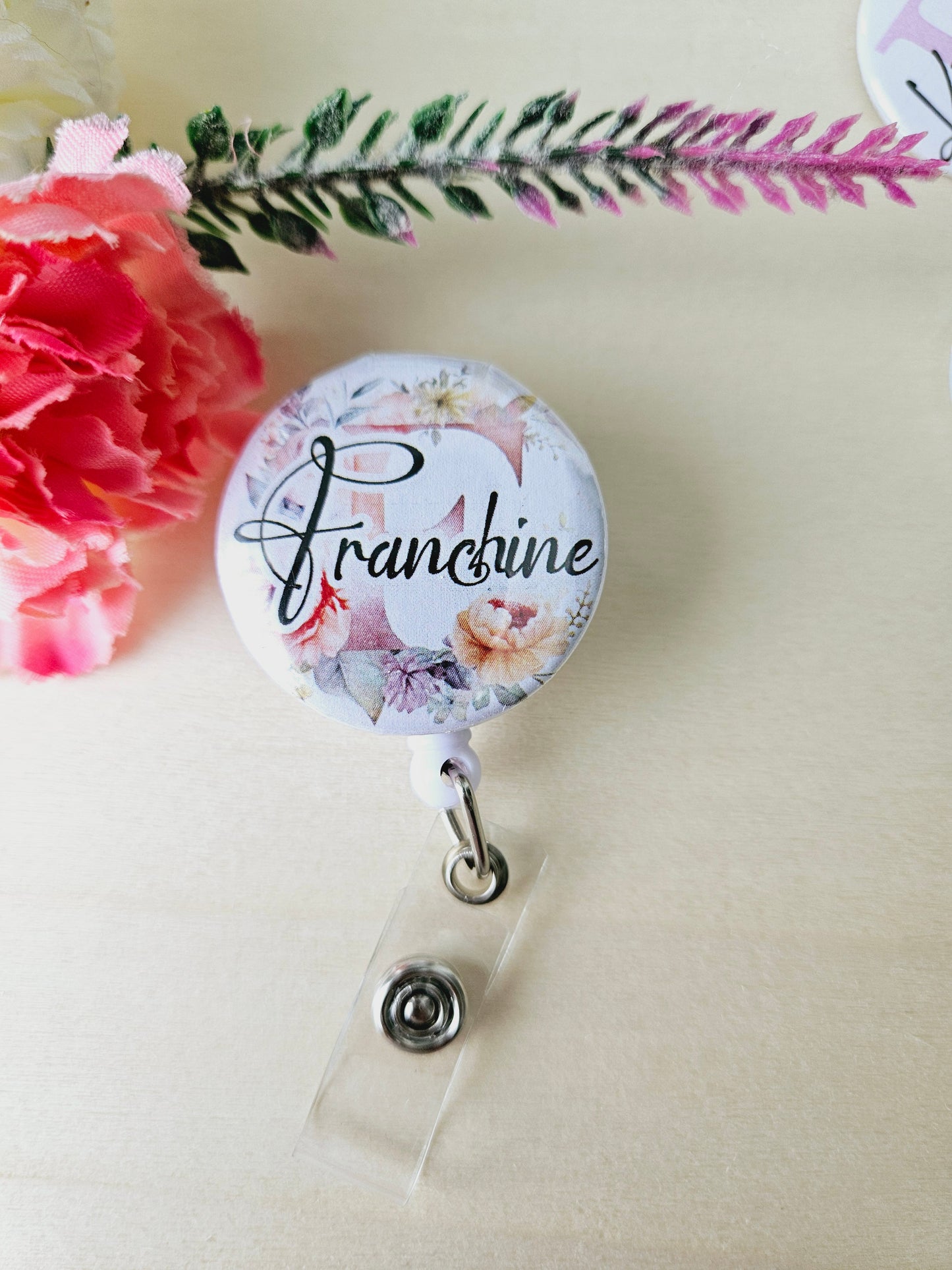 Personalized Floral Badge Reel