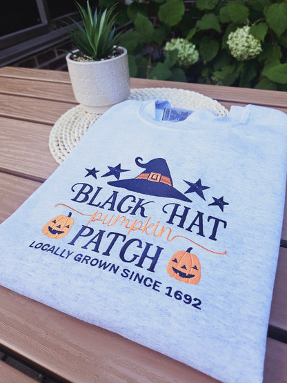 Black Hat Pumpkin Patch Locally Grown Embroidered Sweatshirt