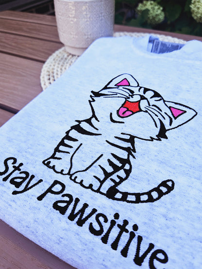 Stay Pawsitive Embroidered Crewneck Sweatshirt