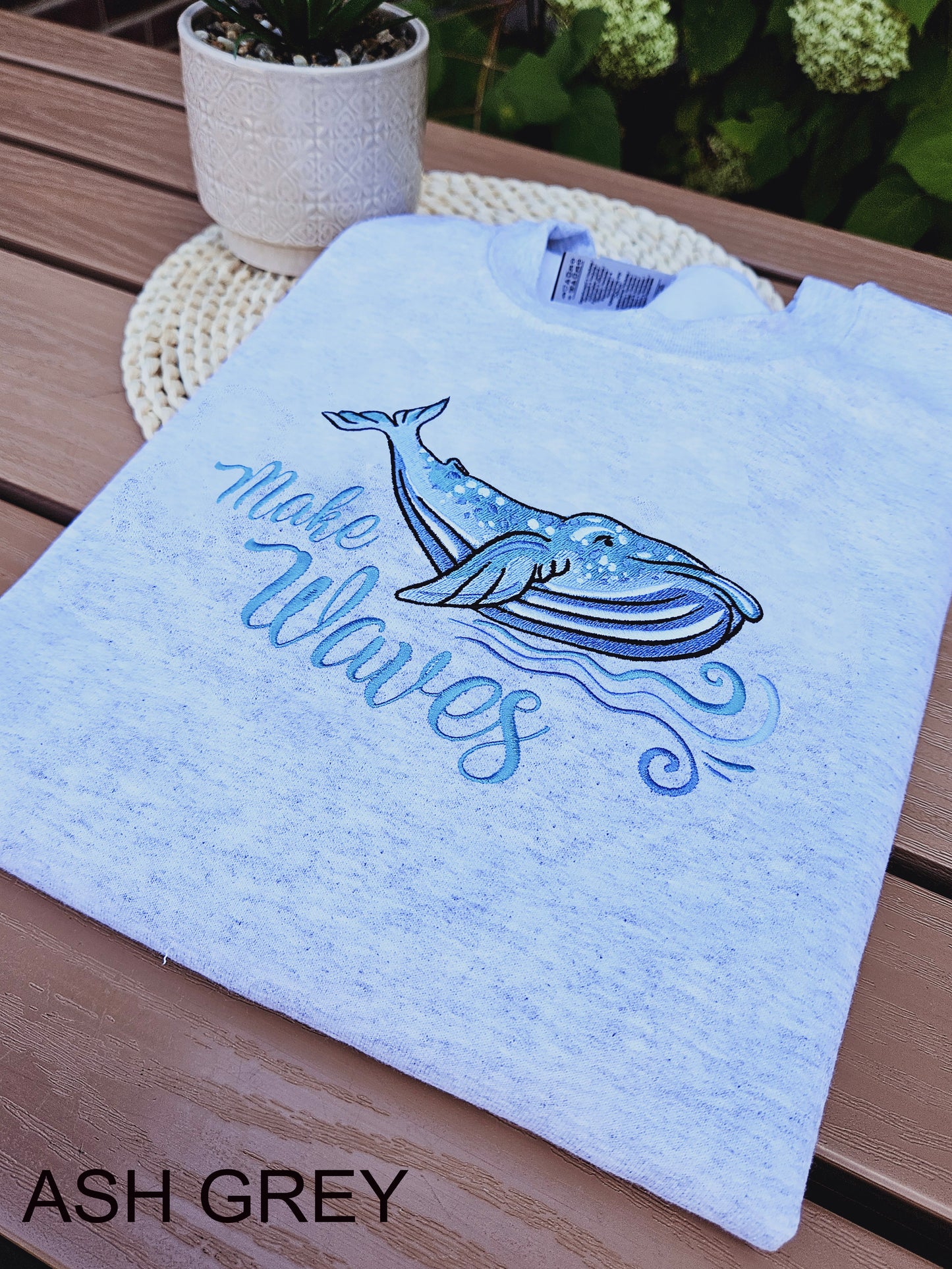 Blue Whale Make Waves Embroidered Crewneck Sweatshirt