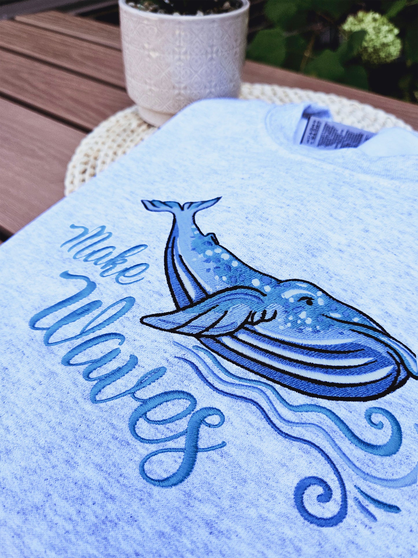 Blue Whale Make Waves Embroidered Crewneck Sweatshirt