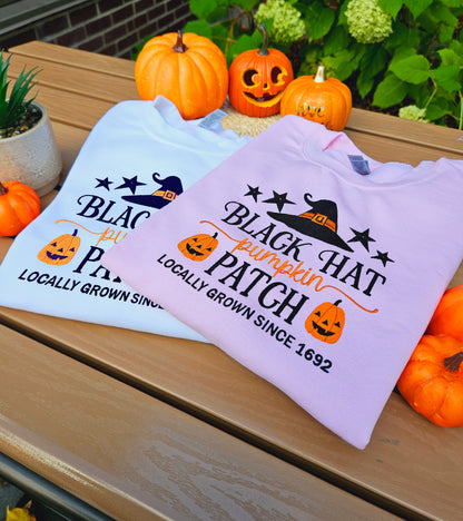 Black Hat Pumpkin Patch Locally Grown Embroidered Sweatshirt