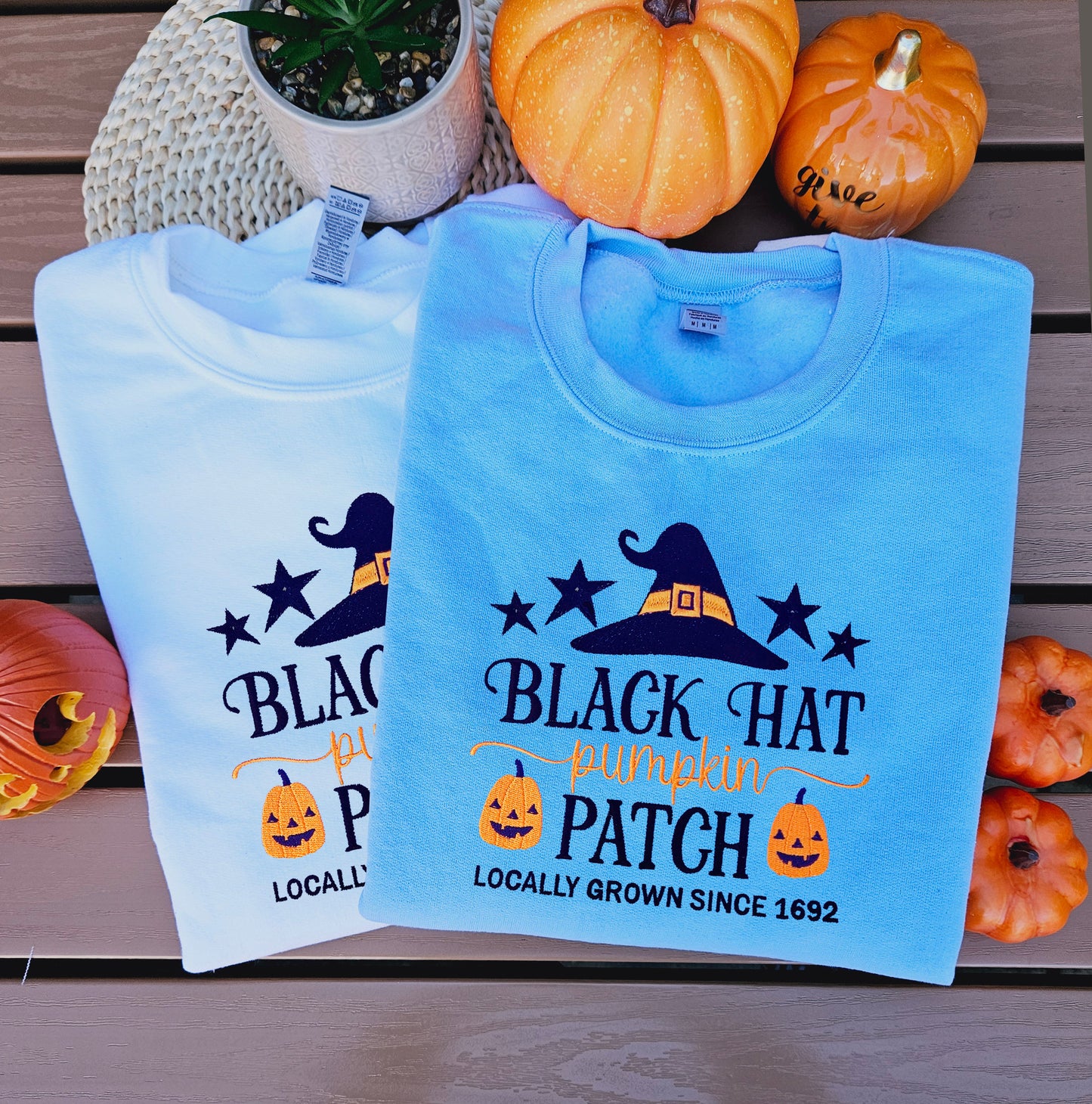 Black Hat Pumpkin Patch Locally Grown Embroidered Sweatshirt