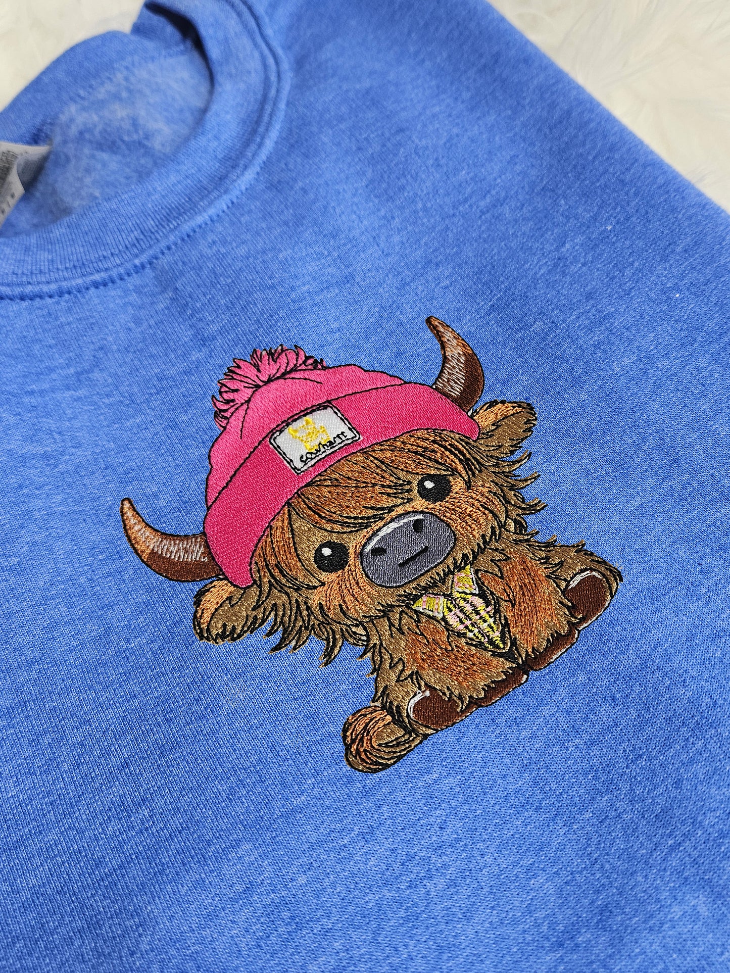 Highland Cow Embroidered Crewneck Sweatshirt