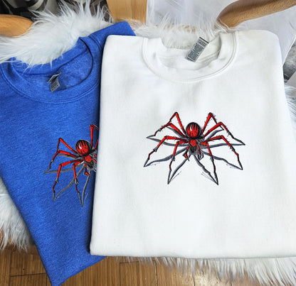 Spider Embroidered Crewneck or Hooded Sweatshirt