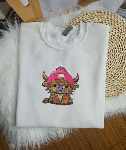 Highland Cow Embroidered Crewneck Sweatshirt