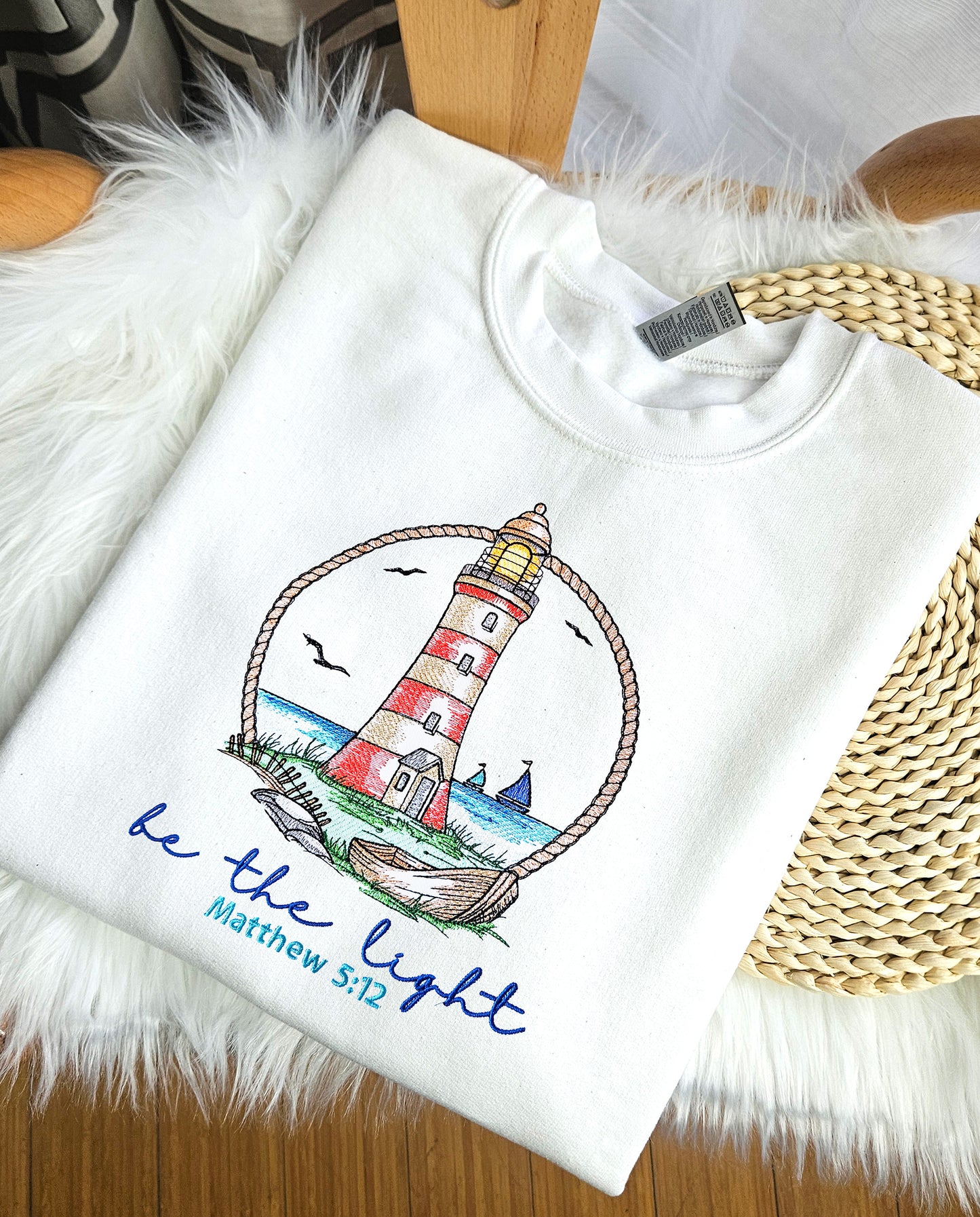 Be The Light Embroidered Crewneck Sweatshirt