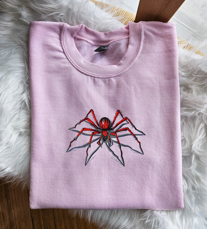 Spider Embroidered Crewneck or Hooded Sweatshirt