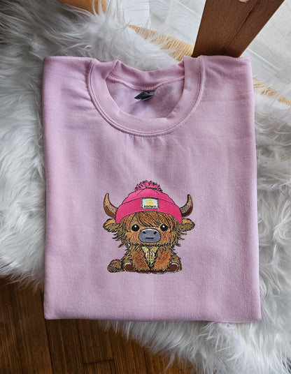 Highland Cow Embroidered Crewneck Sweatshirt