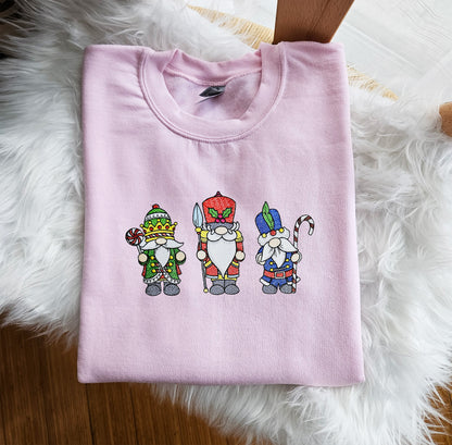 Christmas Nurcracker Gnome Embroidered Crewneck Sweatshirt