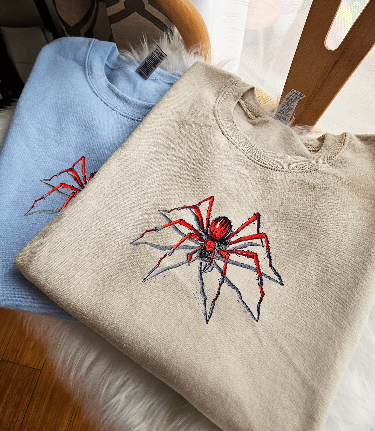 Spider Embroidered Crewneck or Hooded Sweatshirt