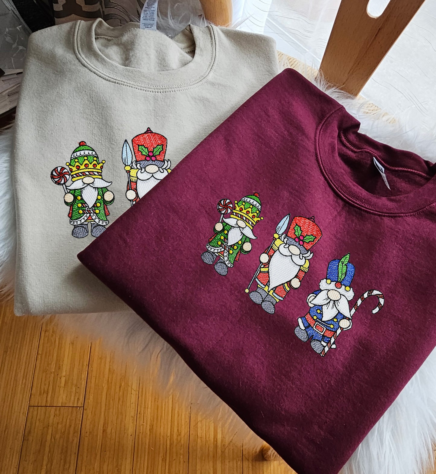 Christmas Nurcracker Gnome Embroidered Crewneck Sweatshirt