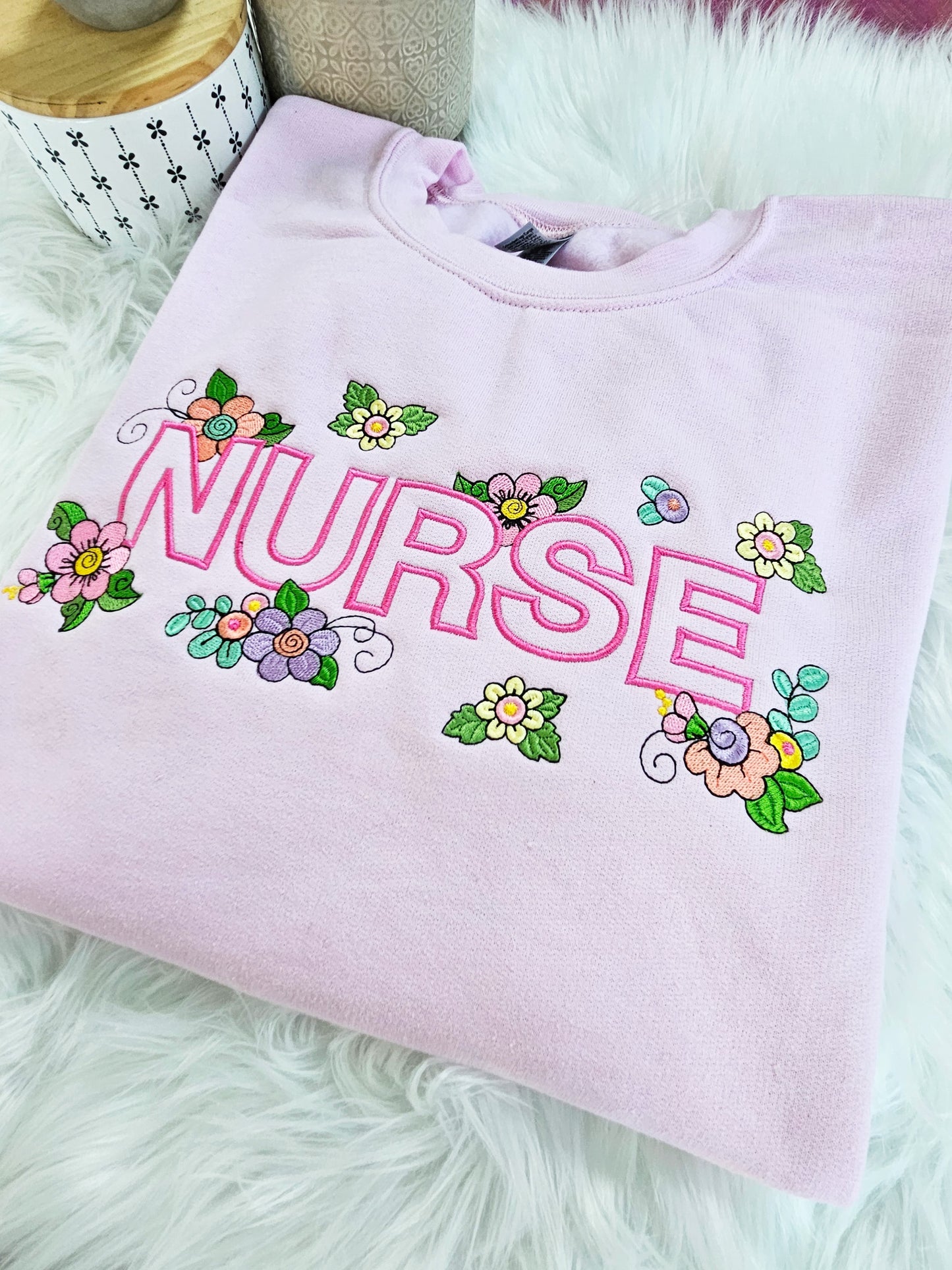 Floral Nurse Embroidered Crewneck Sweatshirt