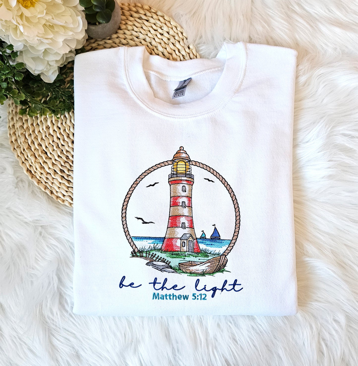 Be The Light Embroidered Crewneck Sweatshirt