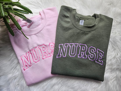 Nurse Embroidered Crewneck Or Hooded Sweatshirt