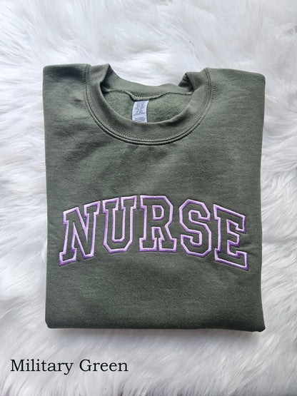 Nurse Embroidered Crewneck Or Hooded Sweatshirt