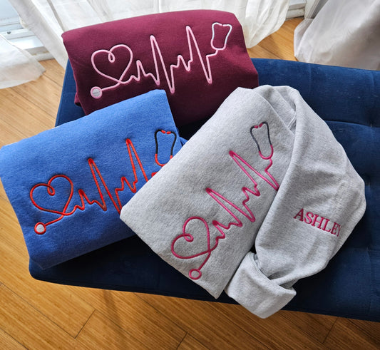 Stethoscope Heartbeat Embroidery Sweatshirt