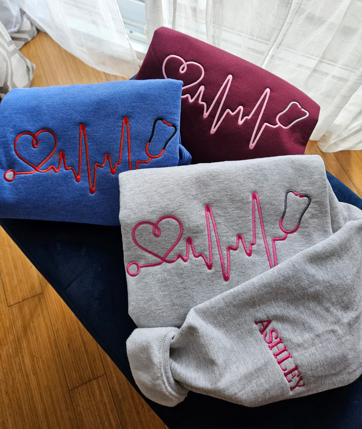 Stethoscope Heartbeat Embroidery Sweatshirt