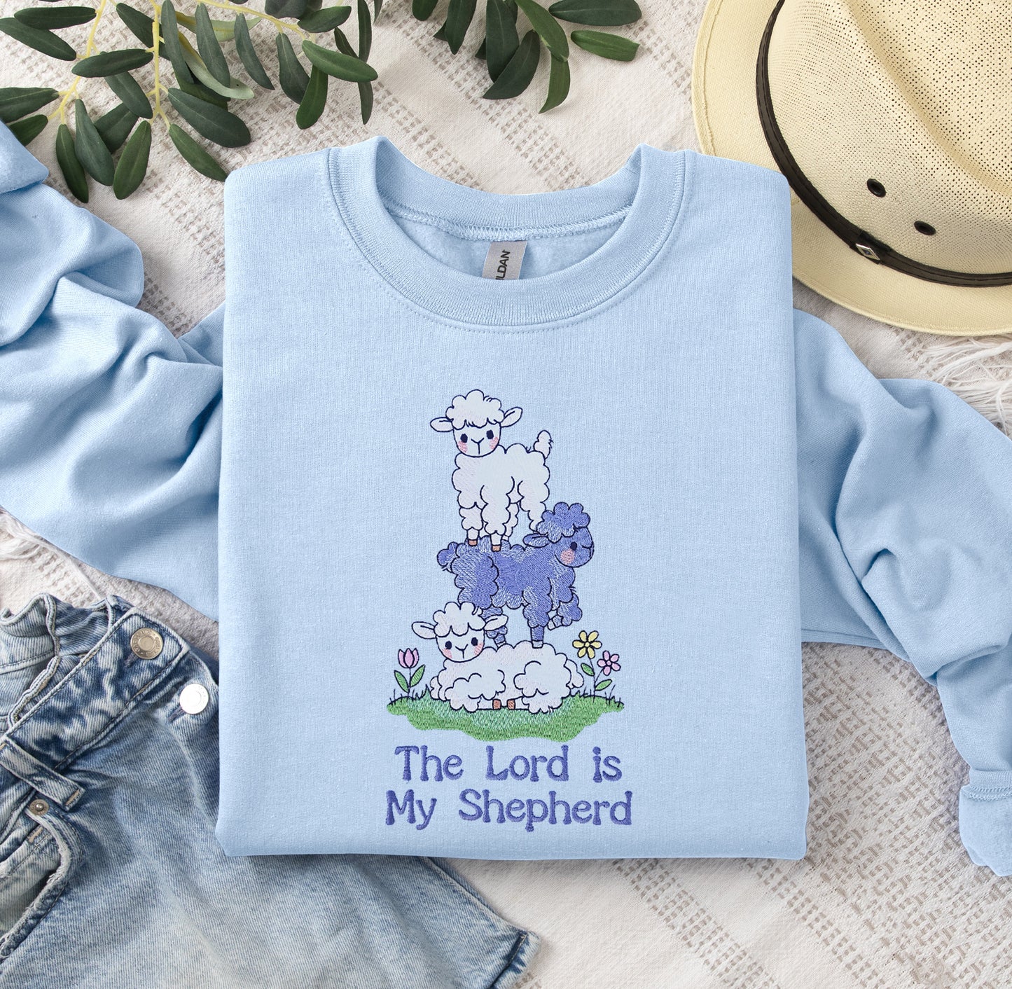 The Lord is My Shepherd Embroidered Crewneck Sweatshirt