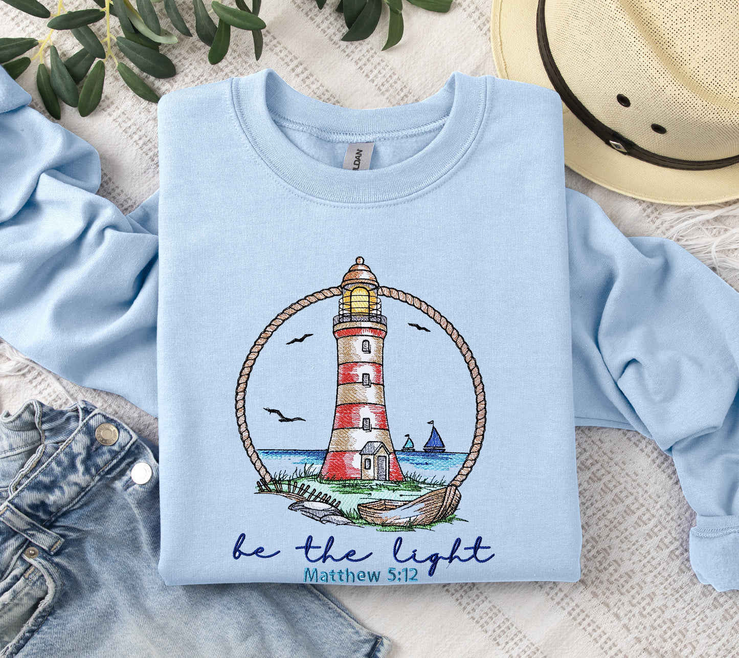 Be The Light Embroidered Crewneck Sweatshirt