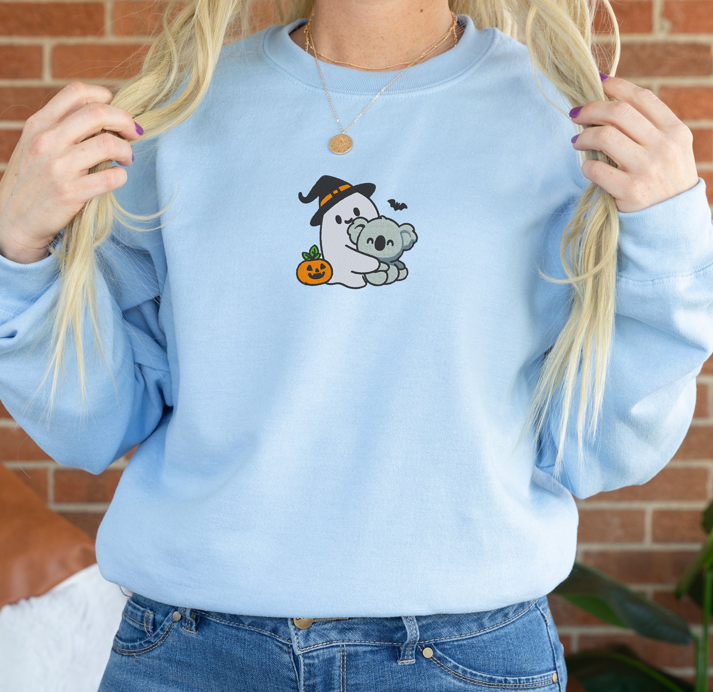 Ghost Holding A Koala Halloween Embroidered Sweatshirt