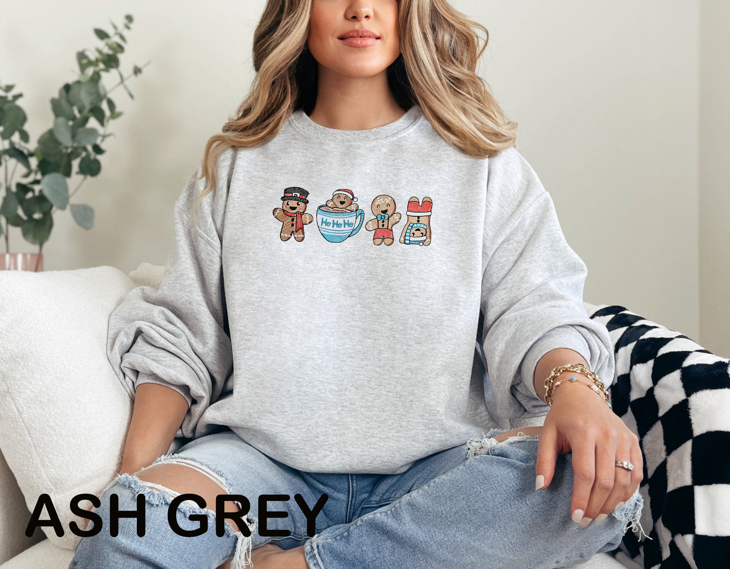 Happy Gingerbreads Embroidered Crewneck Sweatshirt