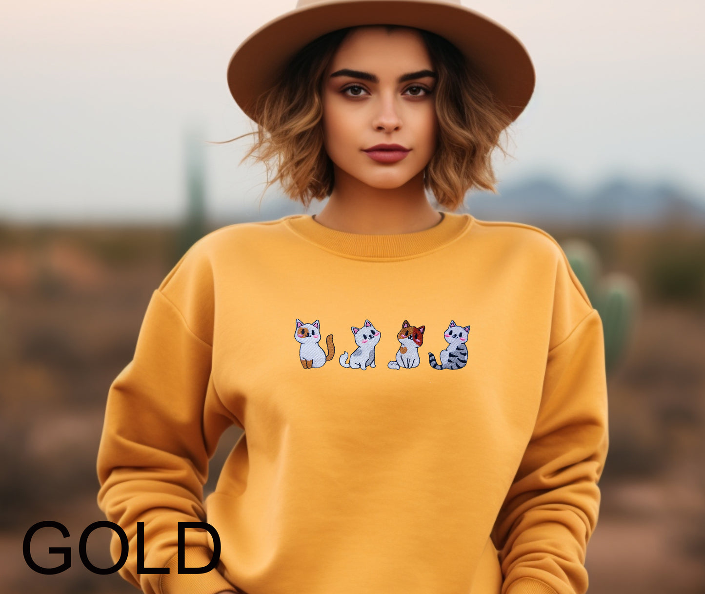 Cats Embroidered  Crewneck Sweatshirt