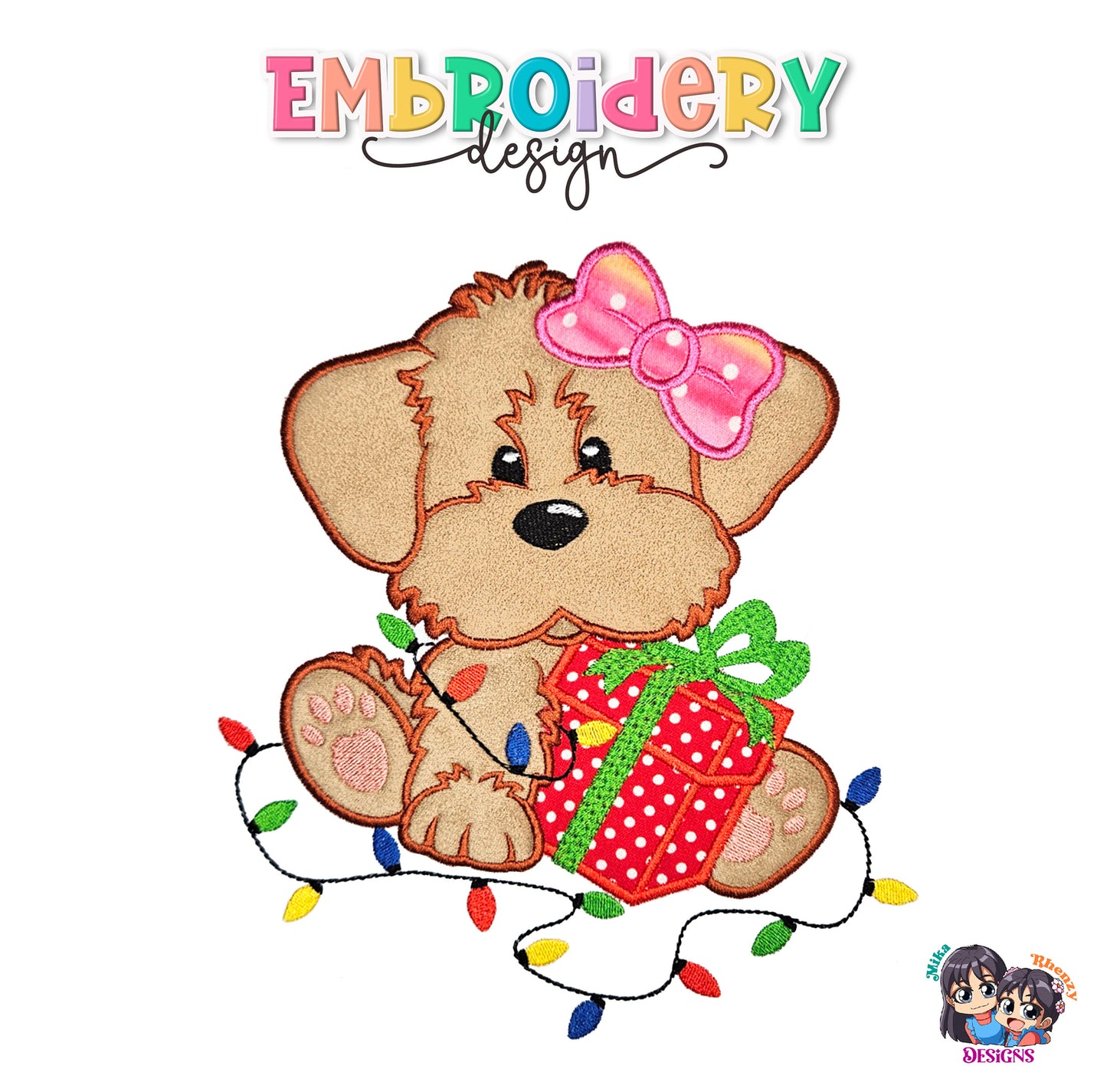 Dog Christmas Applique Embroidery Design 4 Sizes