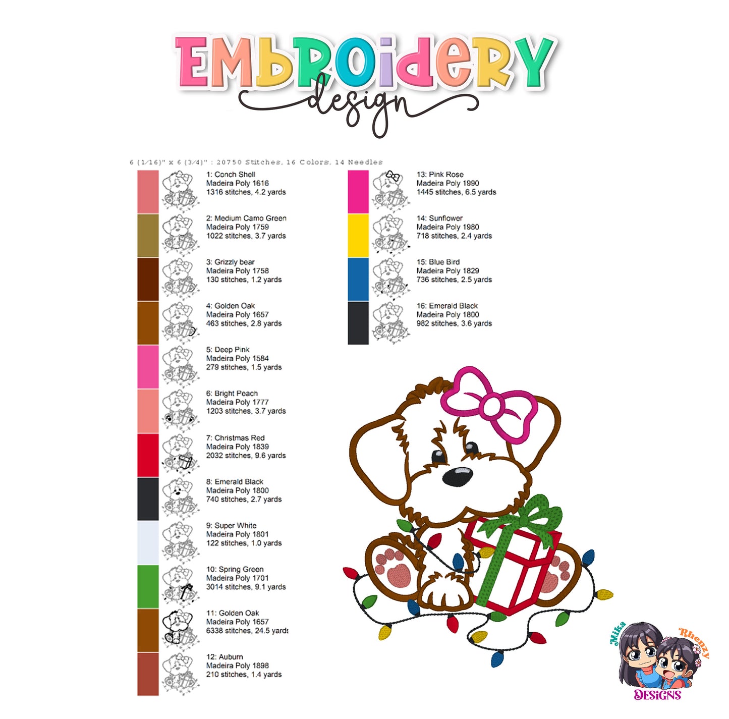 Dog Christmas Applique Embroidery Design 4 Sizes