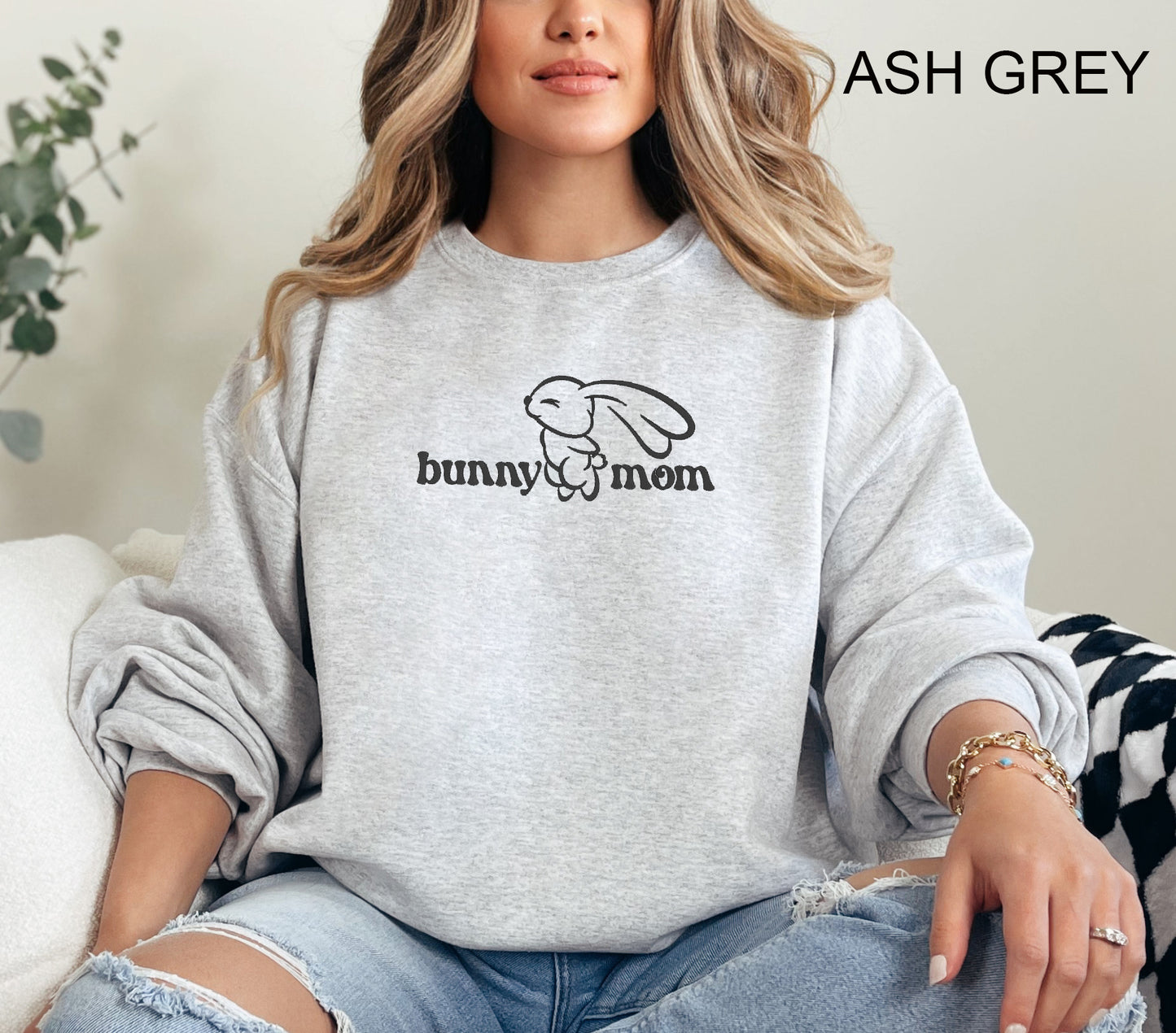 Bunny Mom Embroidered  Sweatshirt