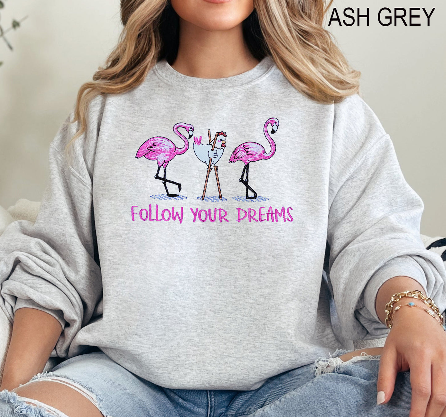 Follow Your Dreams Embroidered Crewneck Sweatshirt