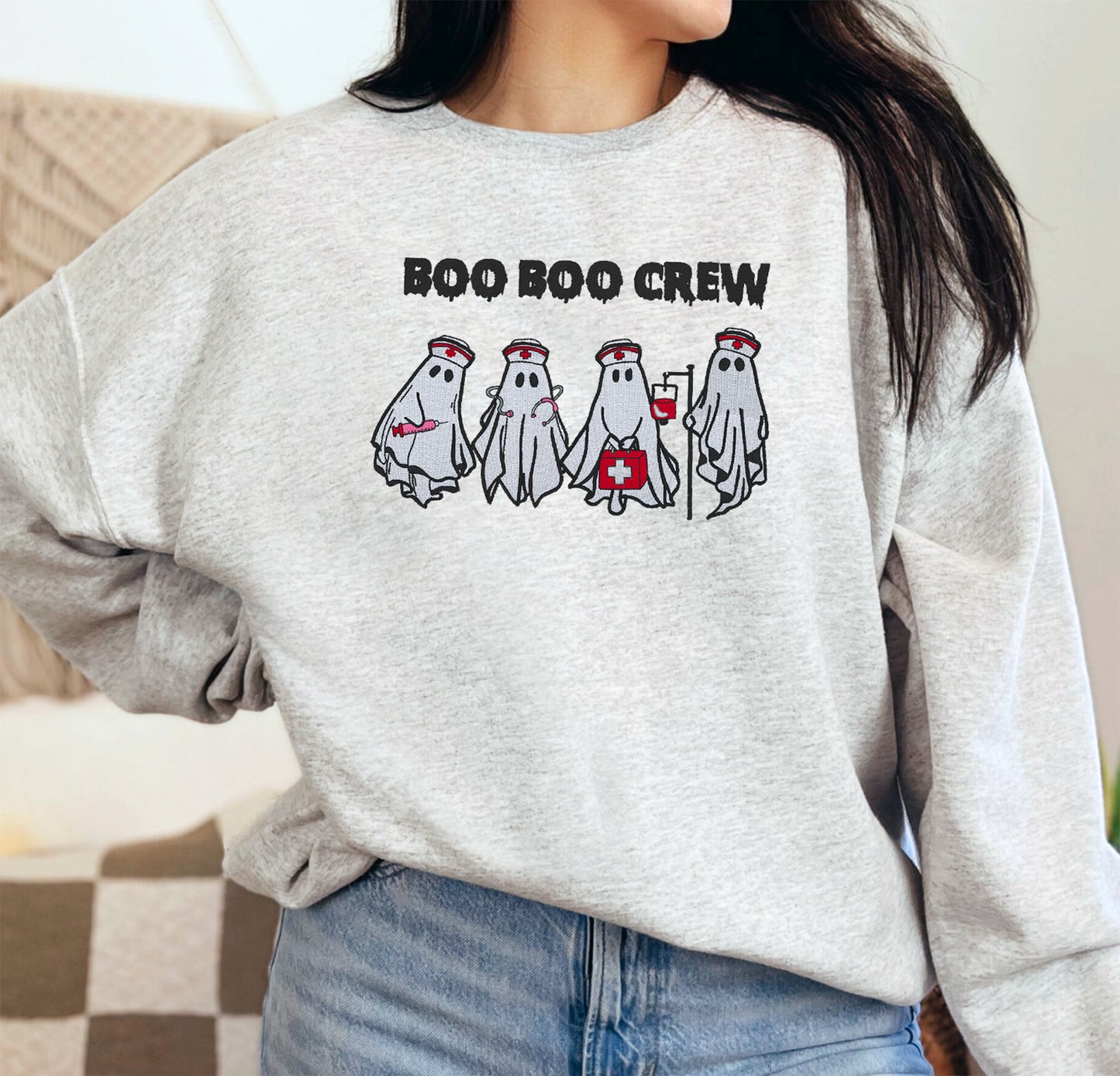 Boo Boo Crew Nurse Embroidered Crewneck Sweatshirt