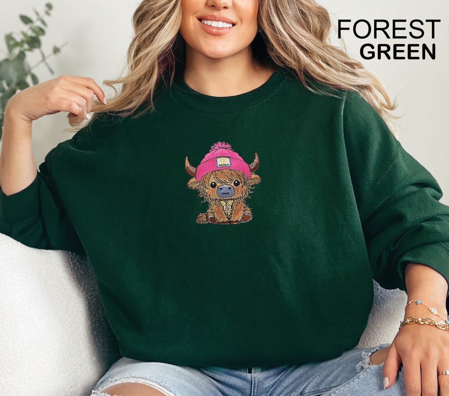 Highland Cow Embroidered Crewneck Sweatshirt