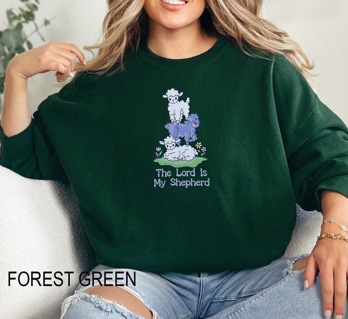 The Lord is My Shepherd Embroidered Crewneck Sweatshirt