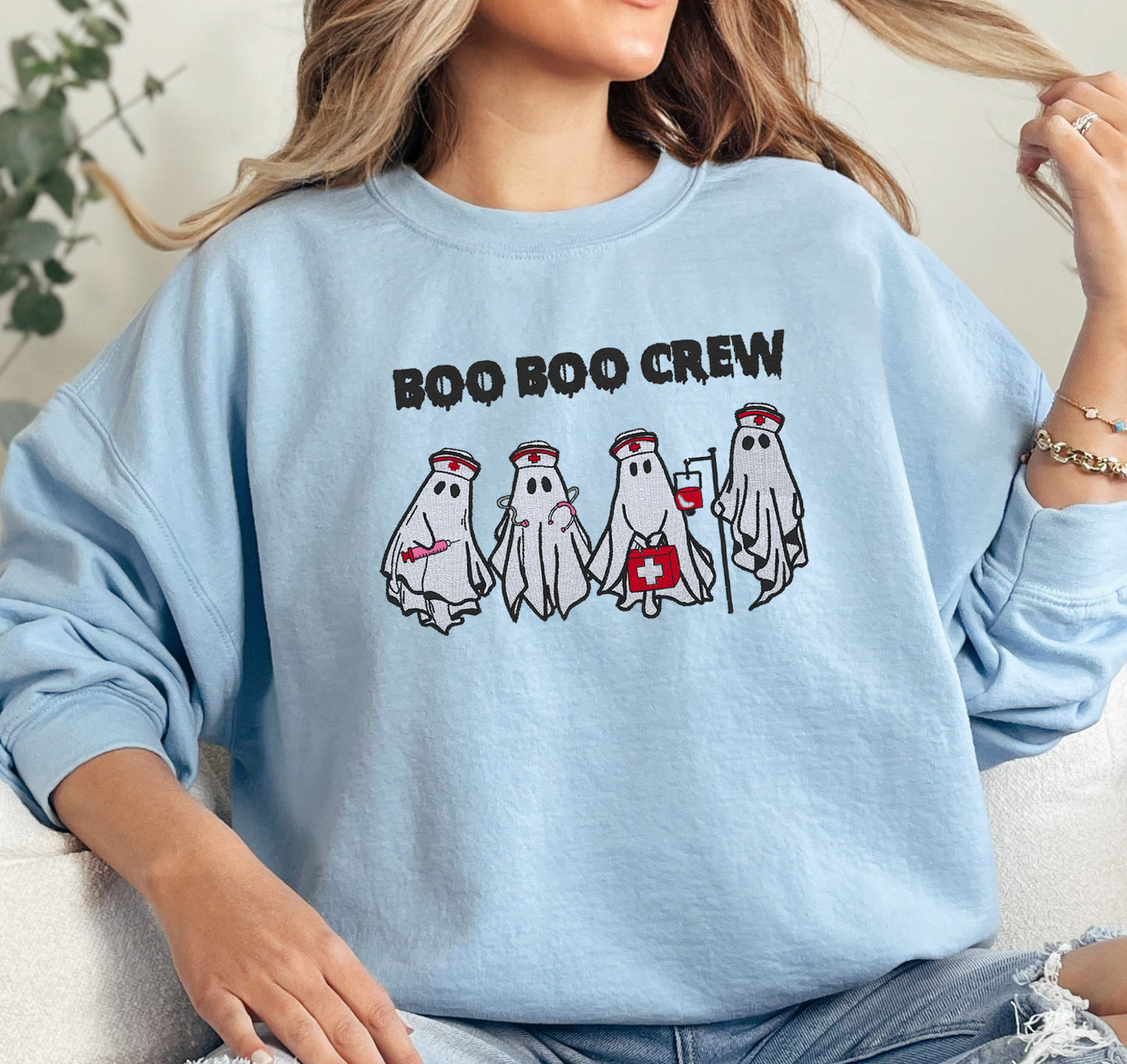 Boo Boo Crew Nurse Embroidered Crewneck Sweatshirt