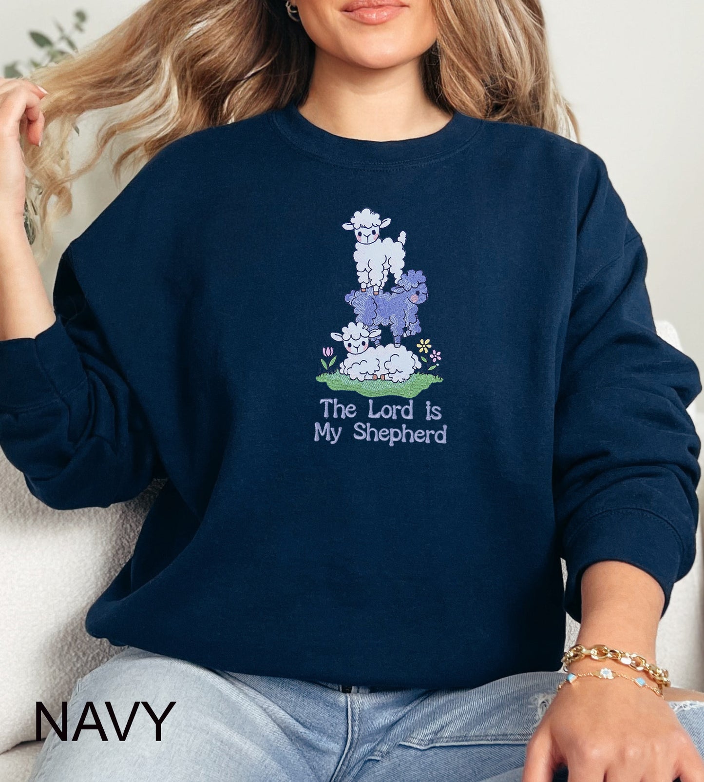 The Lord is My Shepherd Embroidered Crewneck Sweatshirt