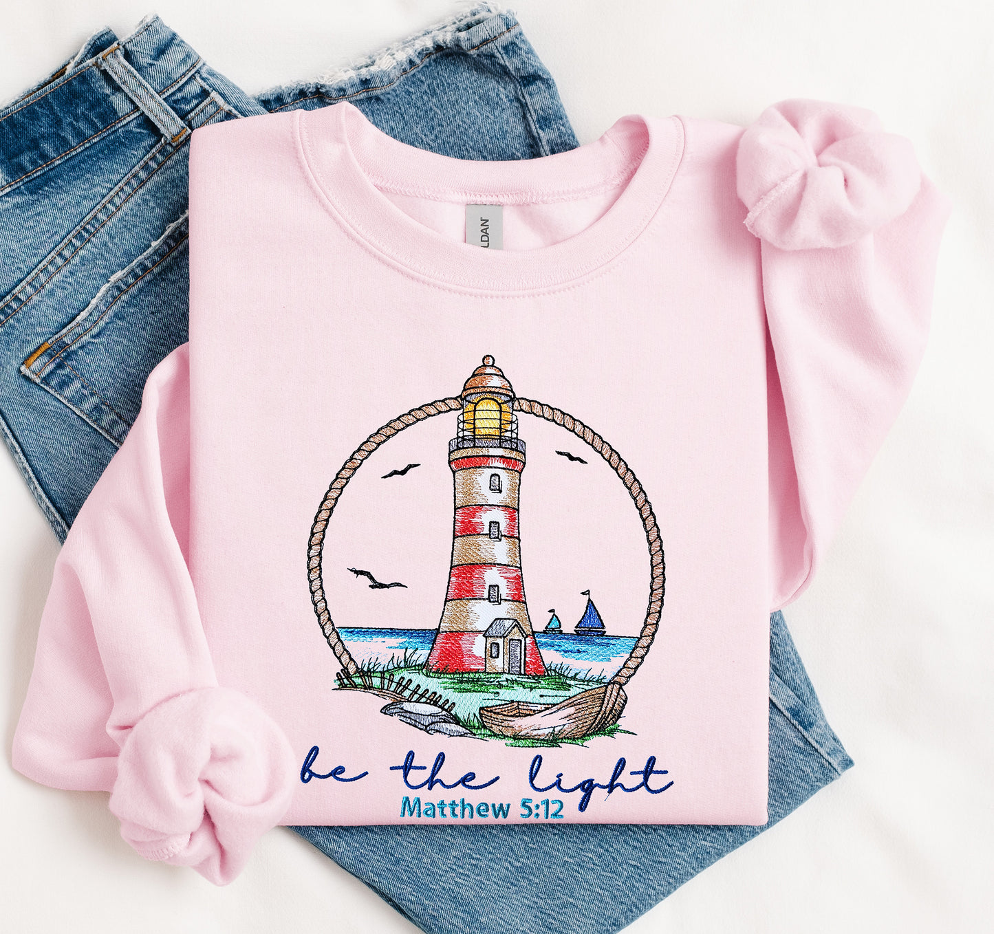 Be The Light Embroidered Crewneck Sweatshirt