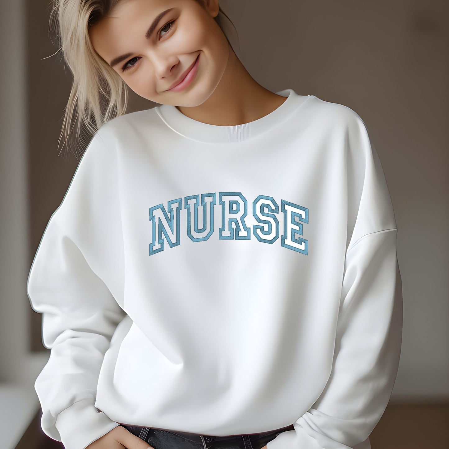 Embroidered Nurse Crewneck Sweatshirt