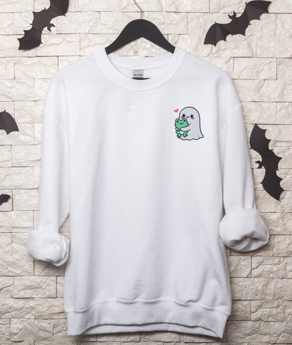 Ghost Holding A Frog Halloween Embroidered Sweatshirt