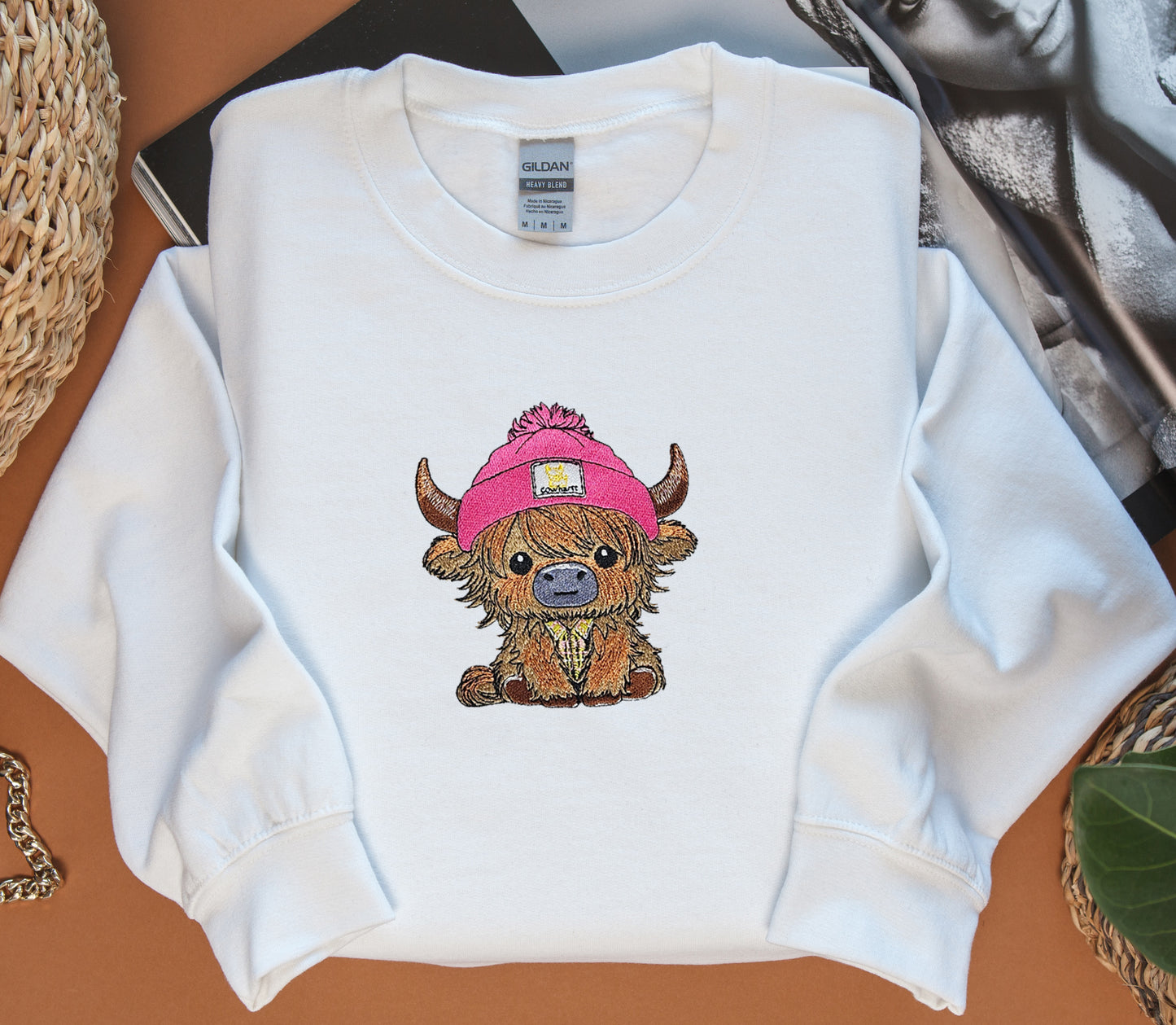 Highland Cow Embroidered Crewneck Sweatshirt