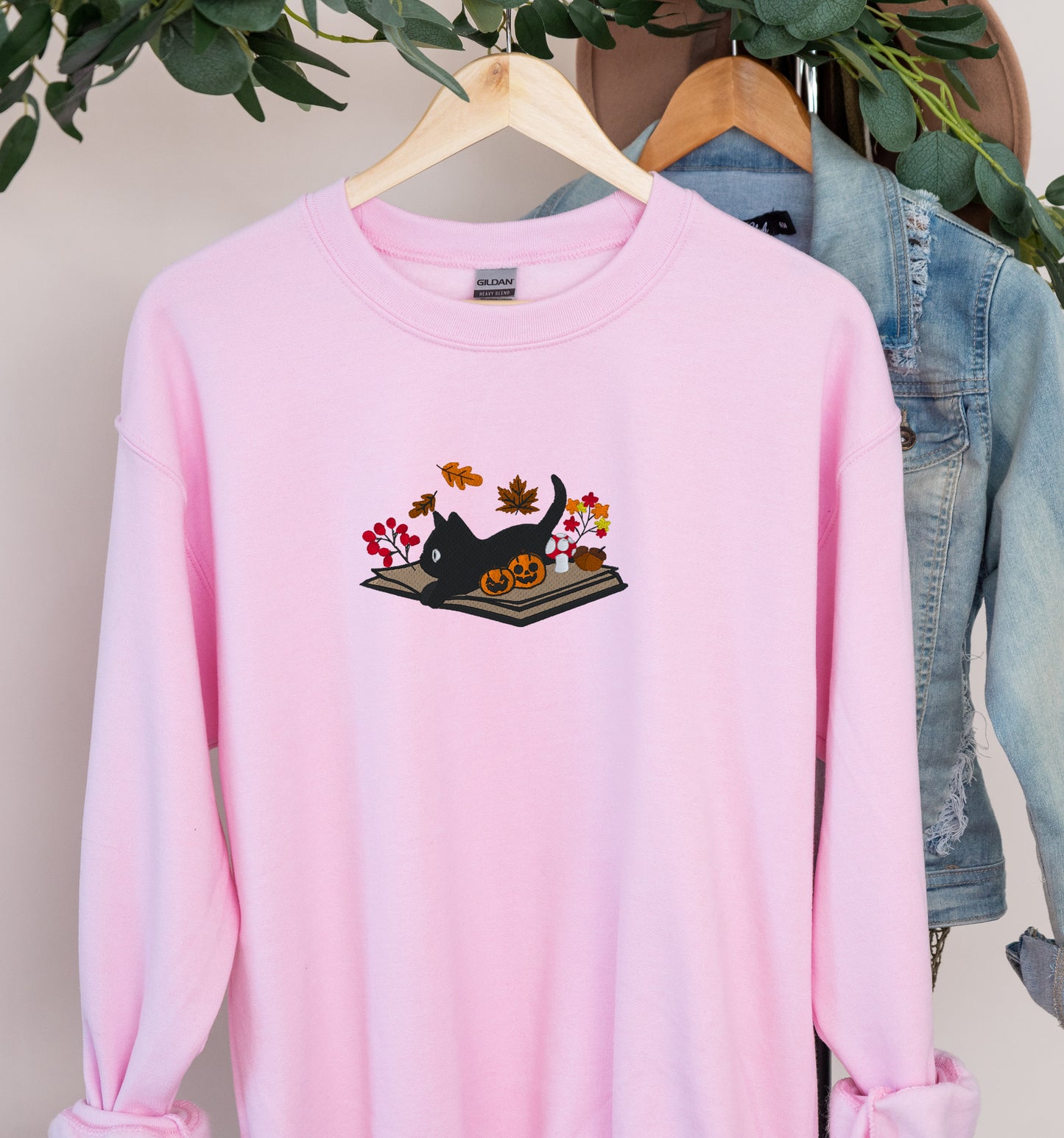 Cat Book Halloween Embroidered Sweatshirt