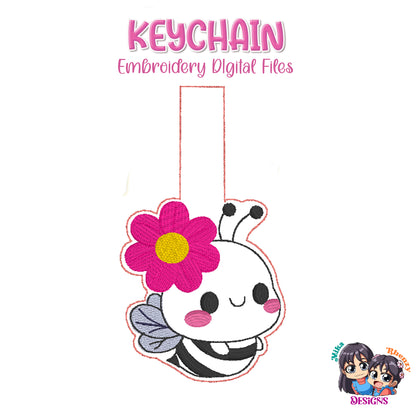 Bee Keychain Embroidery Digital File