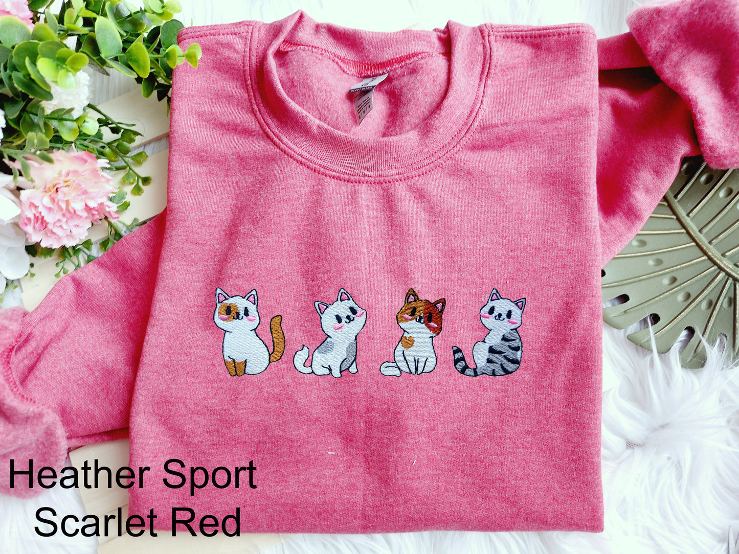 Cats Embroidered  Crewneck Sweatshirt