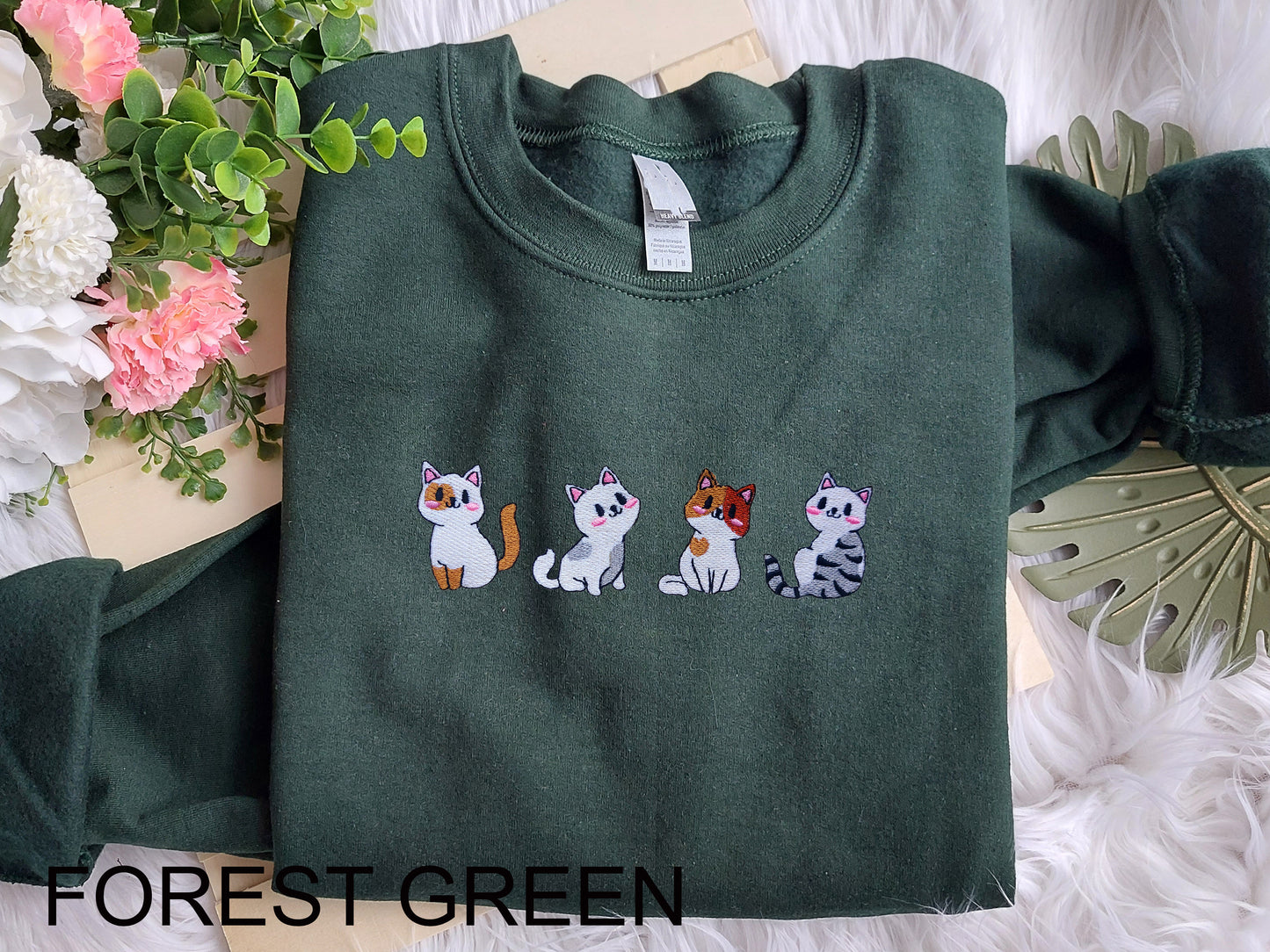 Cats Embroidered  Crewneck Sweatshirt