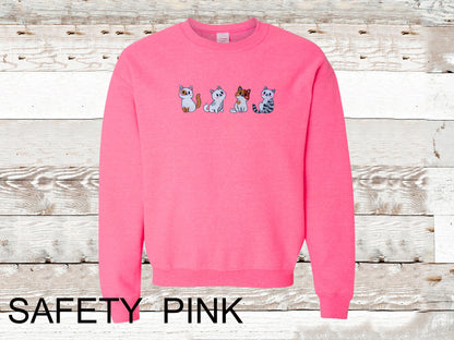 Cats Embroidered  Crewneck Sweatshirt