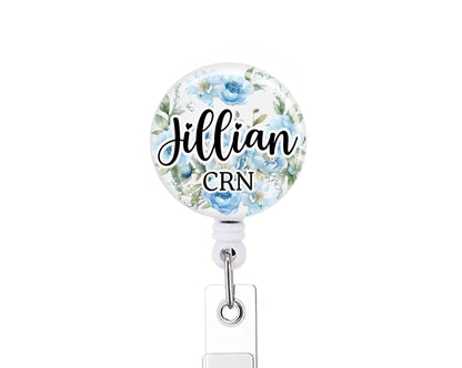 Personalized Name Floral Button Badge Reel