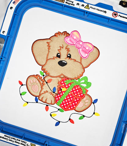 Dog Christmas Applique Embroidery Design 4 Sizes