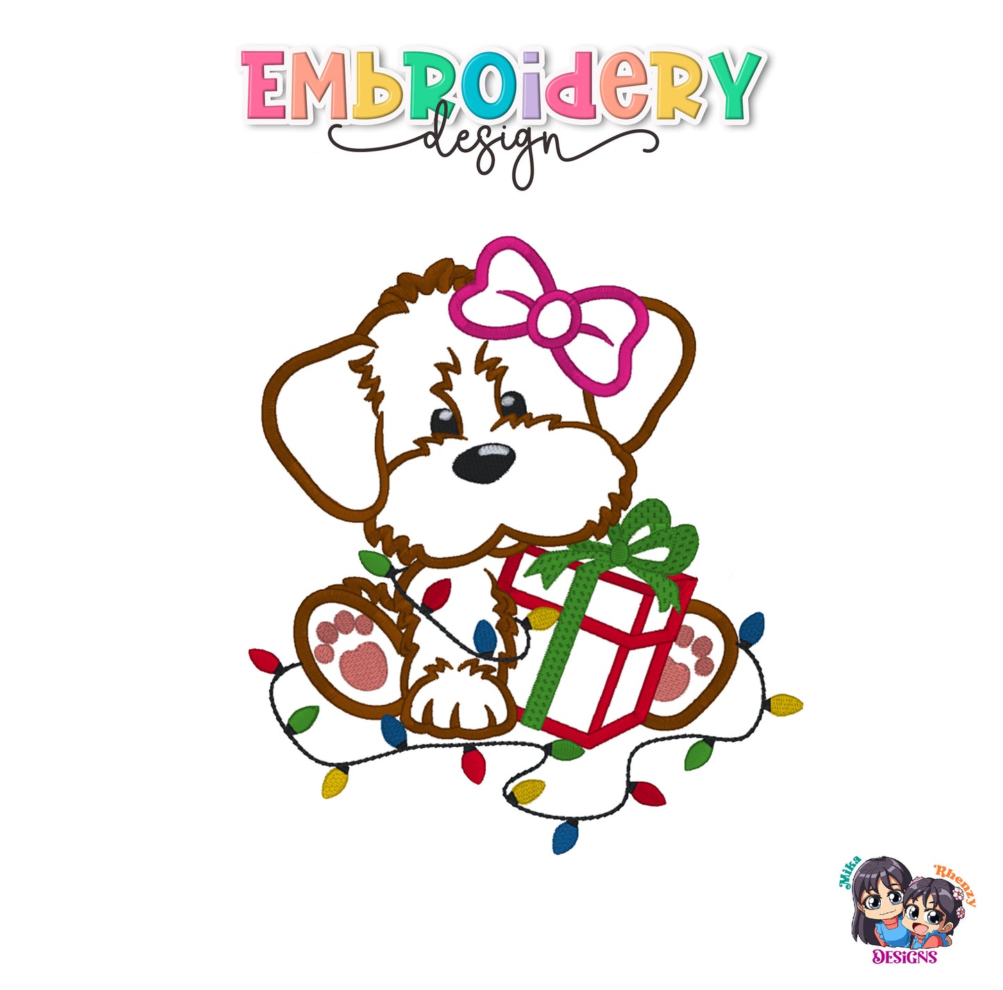 Dog Christmas Applique Embroidery Design 4 Sizes